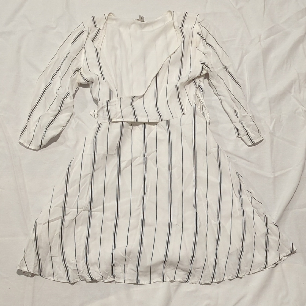 Muse Elegant Long Sleeve Dress with Black Stripes